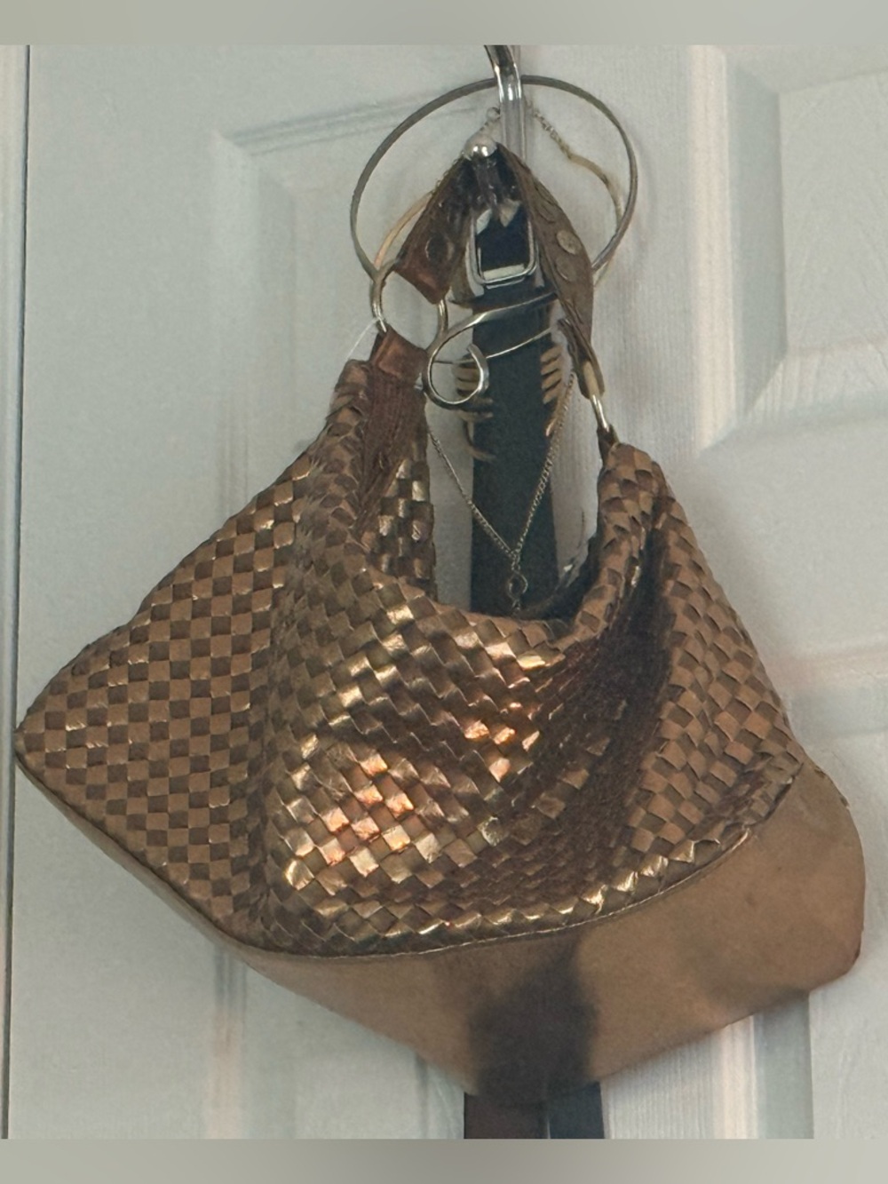 Woven Metallic Hobo Bag in Gold